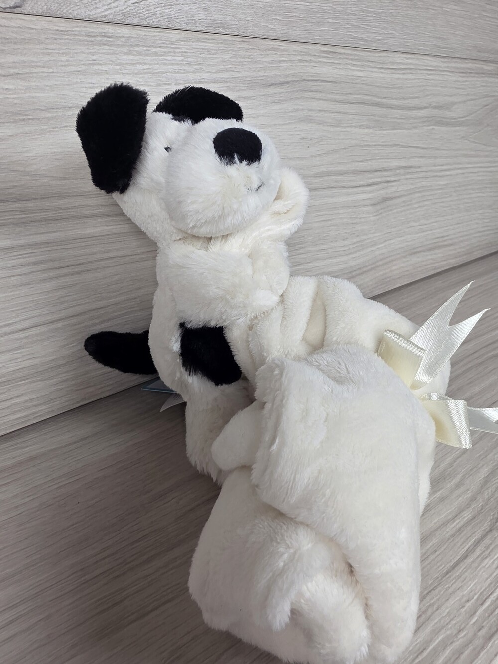 Jellycat Bashful Black and Cream Puppy Soother Plush Dog w Blanket & Tags SU10